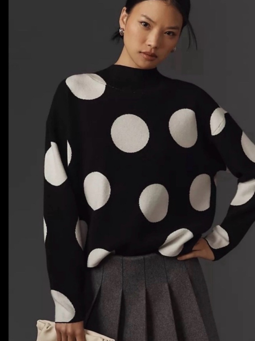Maeve Black Sweater with White Polka Dots